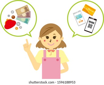 young woman . Illustration of cashless payment . Vector illustration