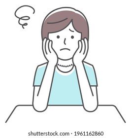 Young woman illustration sitting and rest her chin in her hands ( thinking, worried, nervous )