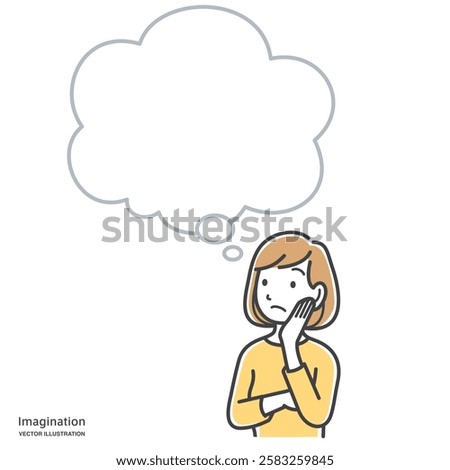 Young woman imagining and speech bubble