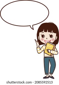  young woman introducing a book.