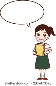 A young woman introducing a book.