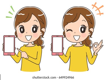 A young woman is introducing a smartphone