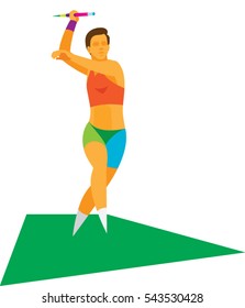 young woman is javelin thrower to throw spears