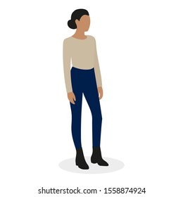 Young woman in jeans on a white background