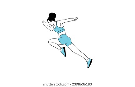Young woman jogging. Active healthy lifestyle concept, running, city competition, marathons, cardio workout, exercise. Isolated vector illustrations