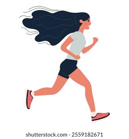 Young woman jogging. Healthy lifestyle concept, doing sports, competitions, marathons, cardio training, exercise. Isolated vector illustration for advertising banner, flyer, leaflet.