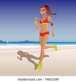 Young woman jogging on a beach