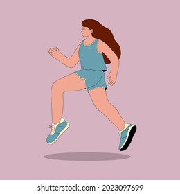 Young woman jogging or running. Healthy lifestyle. Vector illustration in cartoon flat style.