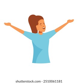 Young woman is joyfully raising her arms in a carefree gesture, embracing positivity and a sense of liberation