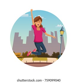 Young woman jumping at the city