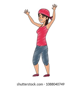 Young woman jumping scribble