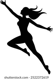 A young Woman jumping silhouette vector art, Female jumping illustration, Lady jumping silhouette design with no background