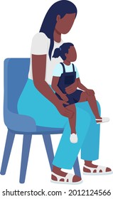 Young woman with kid semi flat color vector characters. Sitting figure. Full body people on white. Waiting in hospital queue isolated modern cartoon style illustration for graphic design and animation