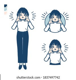 A young woman in a Knit sweater with Calling out loud images.
It's vector art so it's easy to edit.
