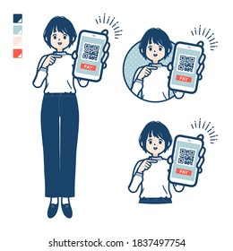 A young woman in a Knit sweater with cashless payment on smartphone images.
It's vector art so it's easy to edit.
