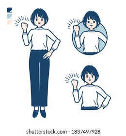 A young woman in a Knit sweater with fist pump images.
It's vector art so it's easy to edit.
