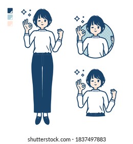 A young woman in a Knit sweater with OK sign images.
It's vector art so it's easy to edit.
