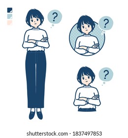 A young woman in a Knit sweater with Question images.
It's vector art so it's easy to edit.
