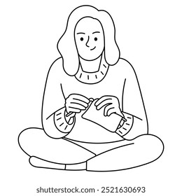 Young woman knitting illustration vector