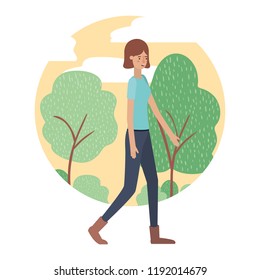 young woman with landscape avatar character