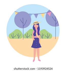 young woman with landscape avatar character