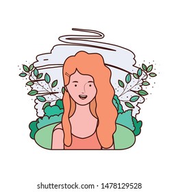 young woman with landscape background