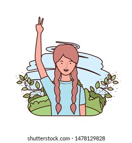 young woman with landscape background