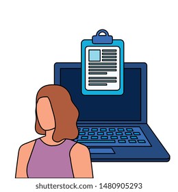 young woman with laptop character