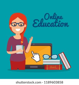 young woman with laptop education online