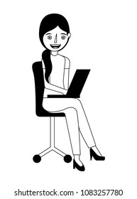 young woman with laptop sitting in the office chair