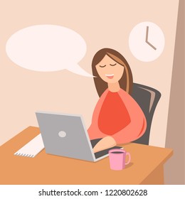 young woman with a laptop vector illustration flat style