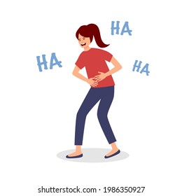Young woman laughing happy character in flat design on white background. Sense of humor.