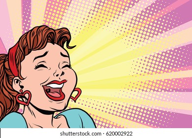 young woman laughs, style pop art poster