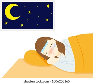 Young woman laying in a bad not feeling well