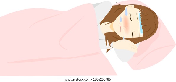 Young woman laying in a bad not feeling well