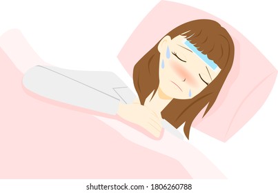 Young woman laying in a bad not feeling well