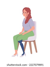 Young woman with leg prosthesis semi flat color vector character. Editable figure. Full body person on white. Disability simple cartoon style illustration for web graphic design and animation