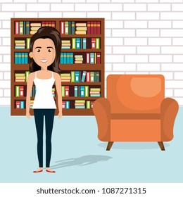 young woman in the library character scene