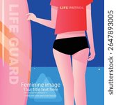Young woman lifeguard with surfboard