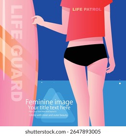 Young woman lifeguard with surfboard