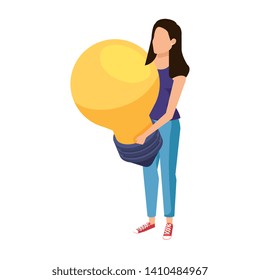 young woman lifting bulb light