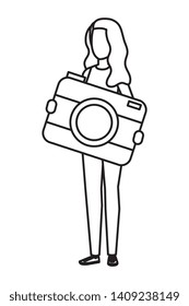 young woman lifting camera photographic character