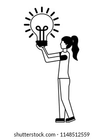 young woman with light bulb character