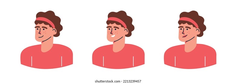 Young woman listen to music. Cartoon style vector illustration. Different emotions. People avatar set. Woman avatar. Isolated