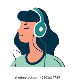 Young woman listening to music with headphones isolated