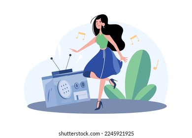 Young Woman Listening To Music And Moving With Dancing