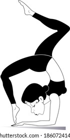 Young woman with lithe figure doing sport or yoga exercises illustration. Young woman with lithe figure bends a body isolated black on white
