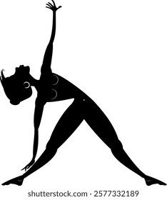 Young woman with lithe figure doing sport or yoga exercises. Young woman with lithe figure bends a body. Art silhouette. Black on white background