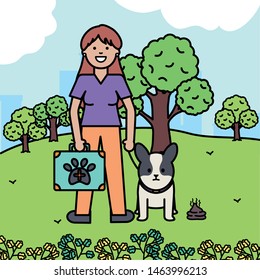 young woman with little dog in the park