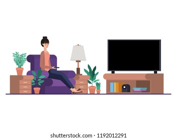 young woman in the livingroom avatar character